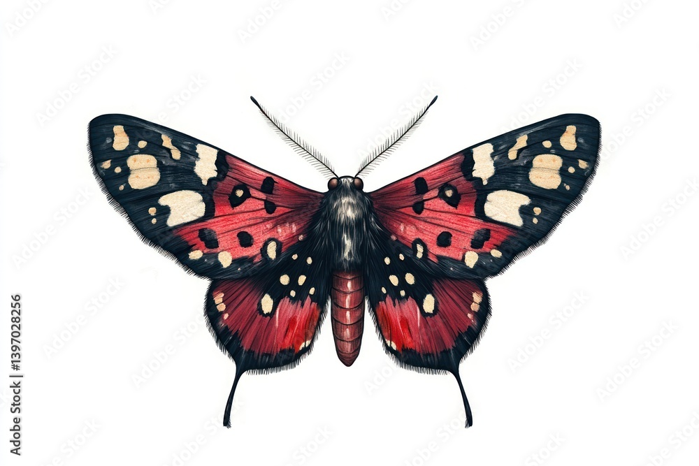 Obraz premium Red moth isolated on white background, detailed illustration, nature design