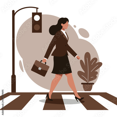 Businesswoman confidently crossing street against urban background  