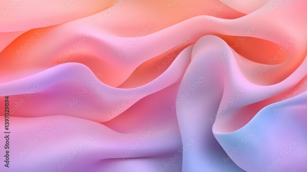 Fototapeta premium Pastel Fabric Drape: Abstract Pink, Orange, and Blue Texture