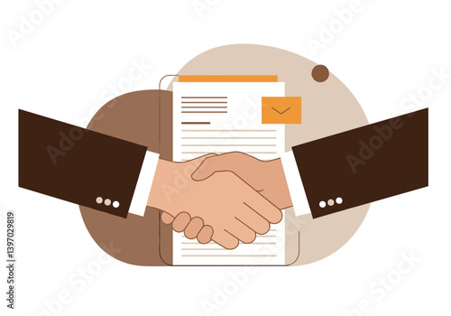Business deal handshake with contract document  