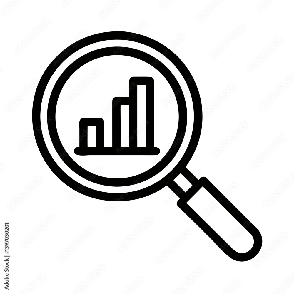 Magnifying Glass with Bar Chart Icon Design Magnifying Glass with Bar Chart Icon Design
