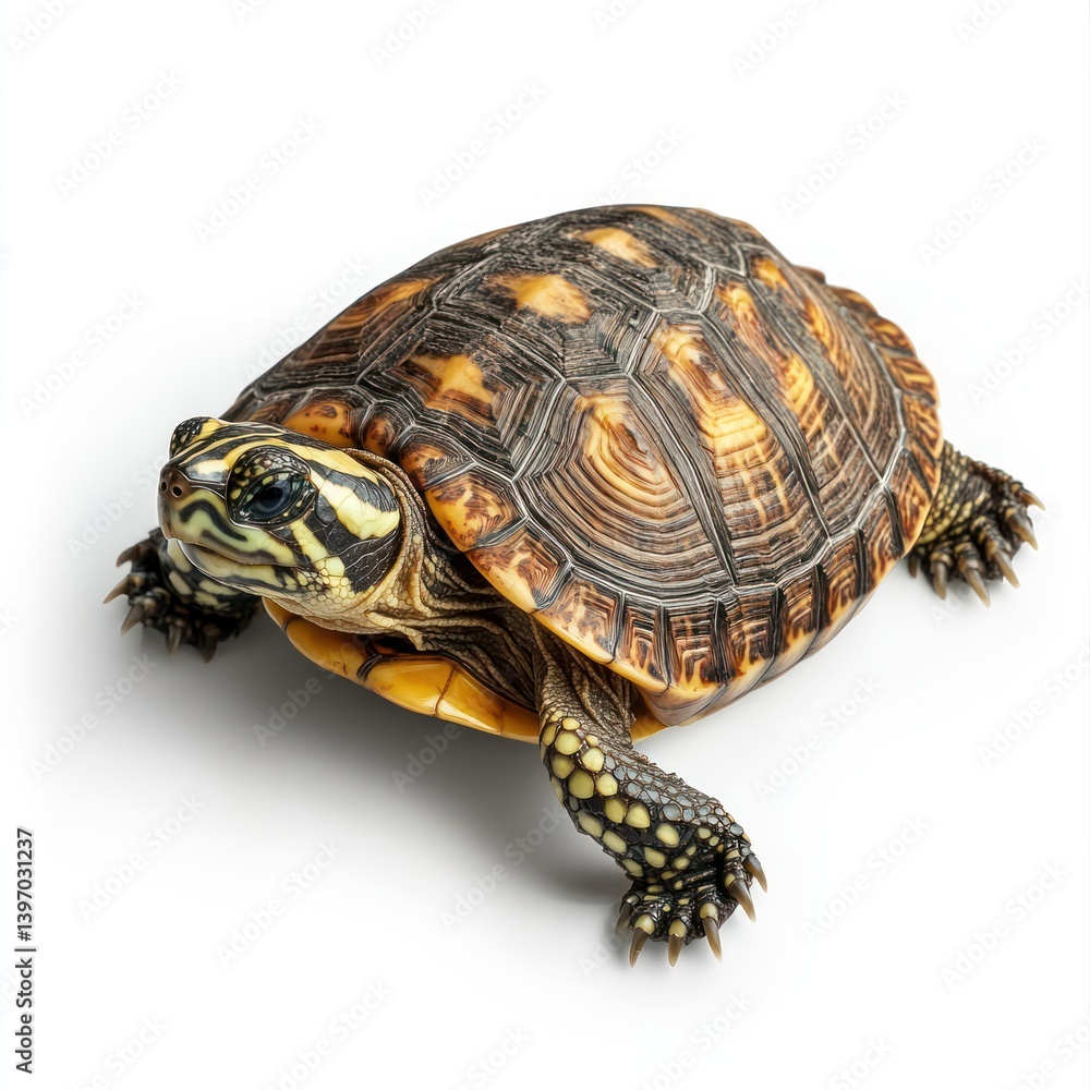 Fototapeta premium Yellow-spotted river turtle, studio shot, white background, reptile pet
