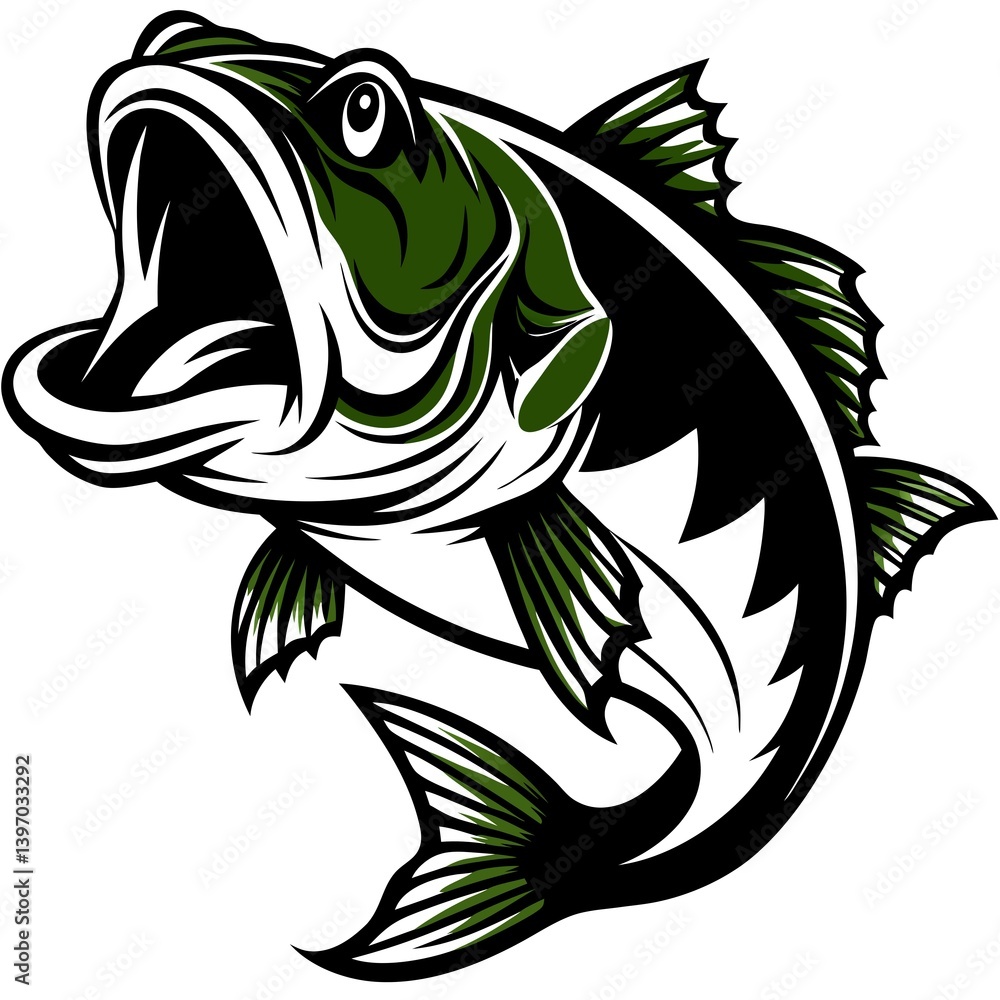 Fierce Largemouth Bass Illustration – High-Energy Green and Yellow Fish Art Fierce Largemouth Bass Illustration – High-Energy Green and Yellow Fish Art