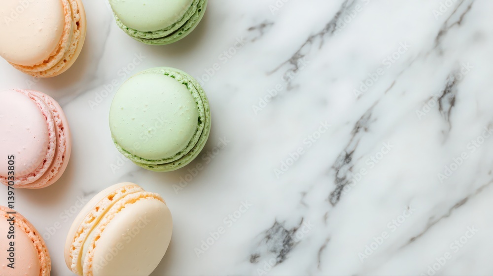 Pastel Macarons on Marble Background