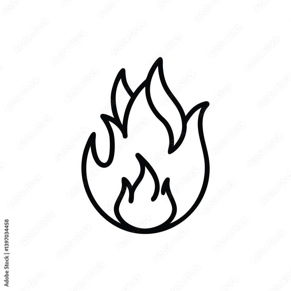 Simple Fire Outline Vector Illustration Isolated On White Background,Minimalist Flame Design,Linear Style Graphic Representation Of Fire Simple Fire Outline Vector Illustration Isolated On White Background,Minimalist Flame Design,Linear Style Graphic Representation Of Fire