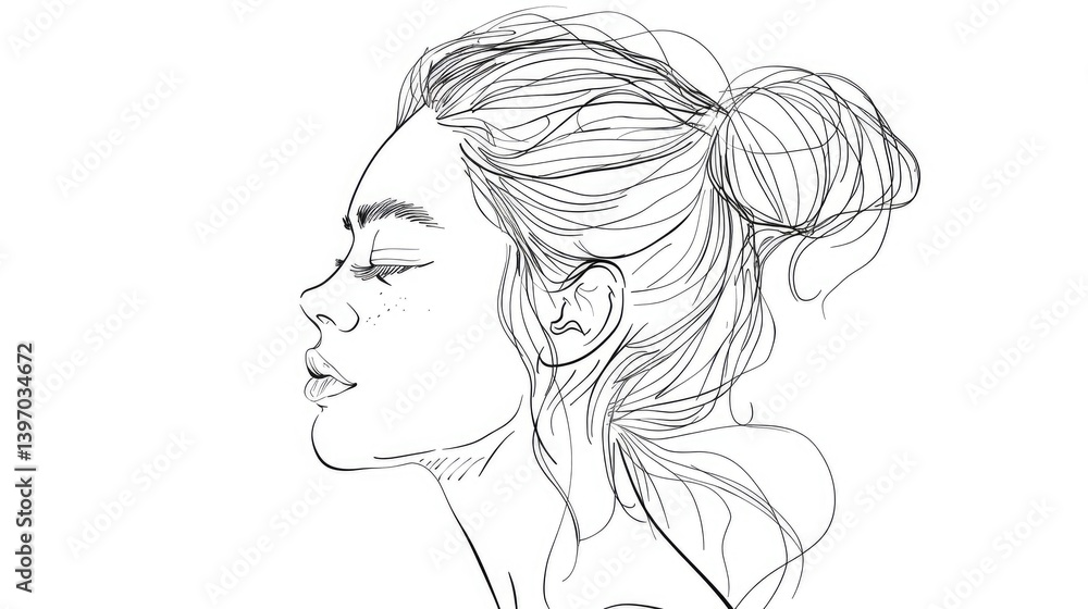 Simple linear drawing of the side profile of a woman's face
Simple linear drawing of the side profile of a woman's face