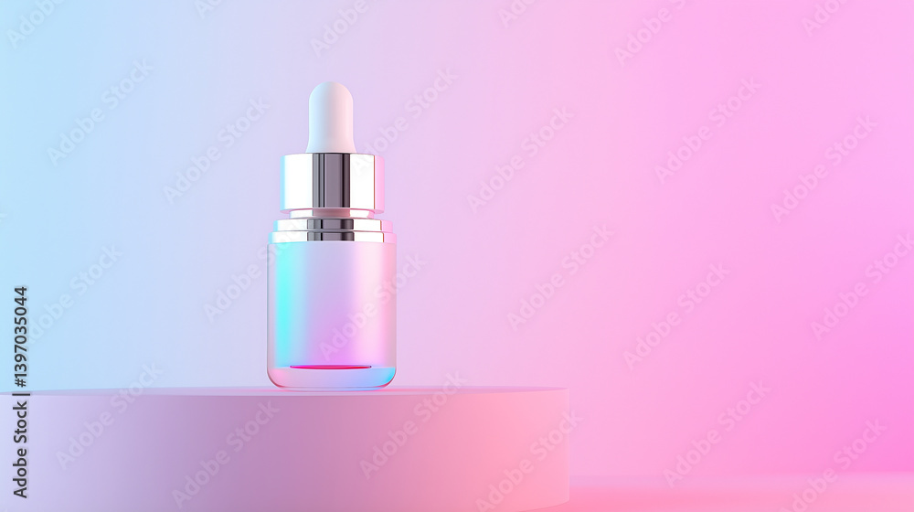 Elegant serum dropper bottle on a pastel gradient background Elegant serum dropper bottle on a pastel gradient background