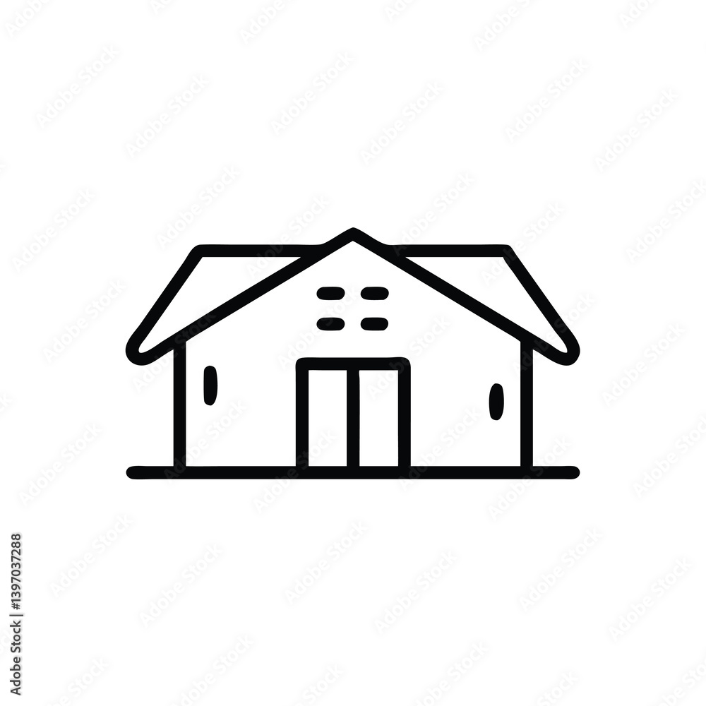 Minimalist Outline Illustration Of A House With A Distinct Roof And Double Doors Represented In Simple Black Lines Minimalist Outline Illustration Of A House With A Distinct Roof And Double Doors Represented In Simple Black Lines