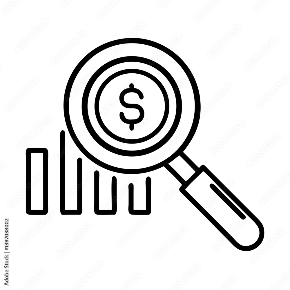 Magnifying Glass with Financial Chart Icon Design Magnifying Glass with Financial Chart Icon Design