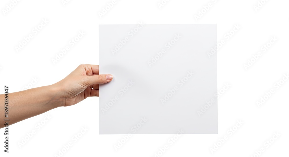 Hand Holding Blank White Paper Sheet for Message or Promotion Hand Holding Blank White Paper Sheet for Message or Promotion