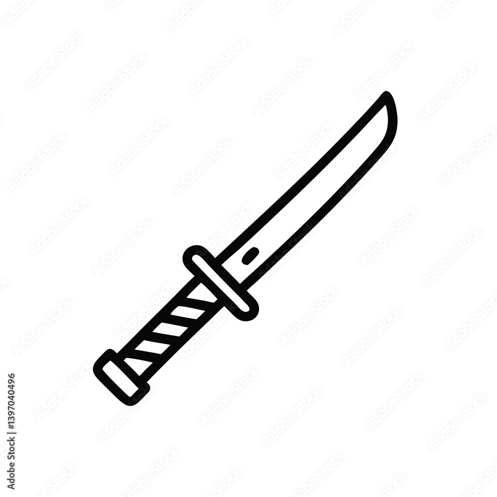 Japanese Katana Sword With Intricate Hilt Design Represents Traditional Martial Arts Symbolism In A Minimalist Black And White Style Japanese Katana Sword With Intricate Hilt Design Represents Traditional Martial Arts Symbolism In A Minimalist Black And White Style