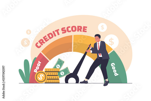 Credit Score Illustration. Financial Rating, Loan Approval, and Creditworthiness Analysis. Illustrations for websites, landing pages, mobile apps, posters
