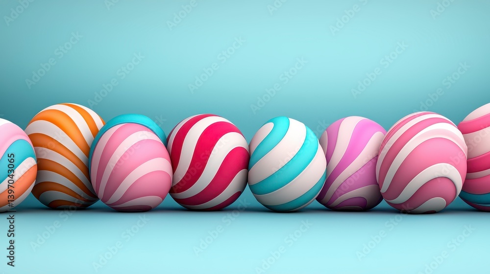 Obraz premium Pastel Swirl Easter Eggs on Light Blue Background