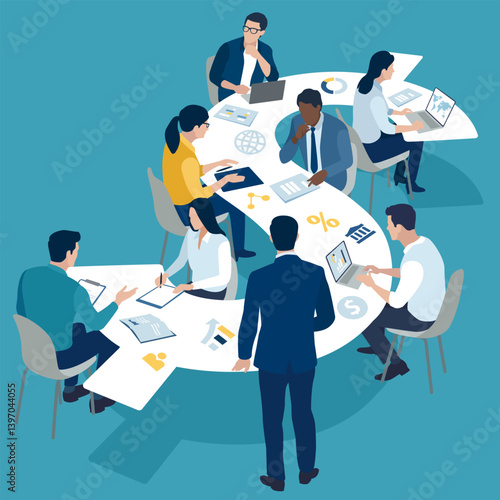 Profit. The team works to make a profit. Business vector illustration