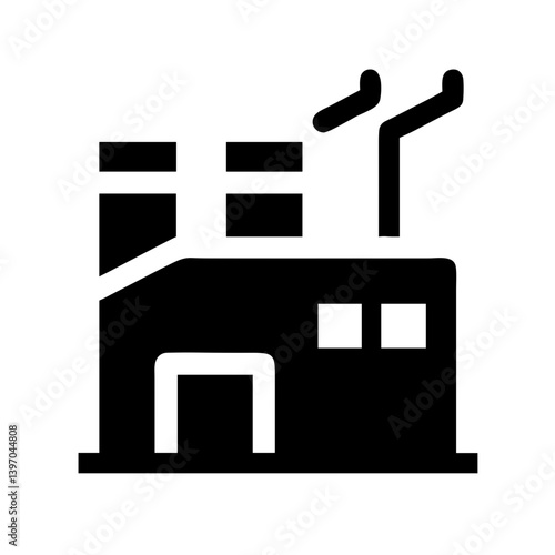 Factory Icon with Smokestacks in Flat Design for Manufacturing Industries, Industrial Websites, Economic Development, and Business Presentations