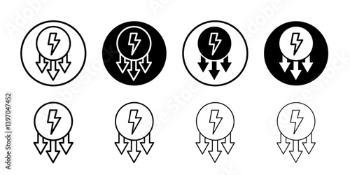 Low electricity consumption icon Flat fill set collection