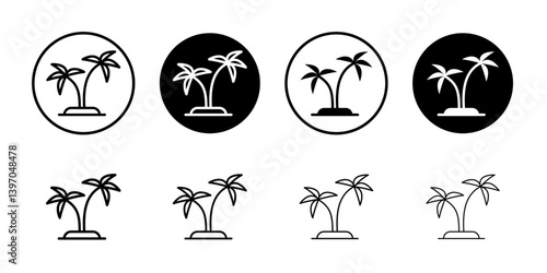 Palms on island icon Flat fill set collection
