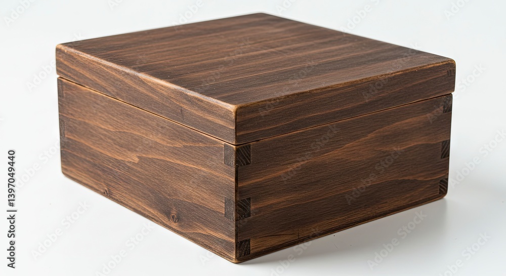 Wooden Box with Lid and Intricate Woodworking Details on White Background Wooden Box with Lid and Intricate Woodworking Details on White Background