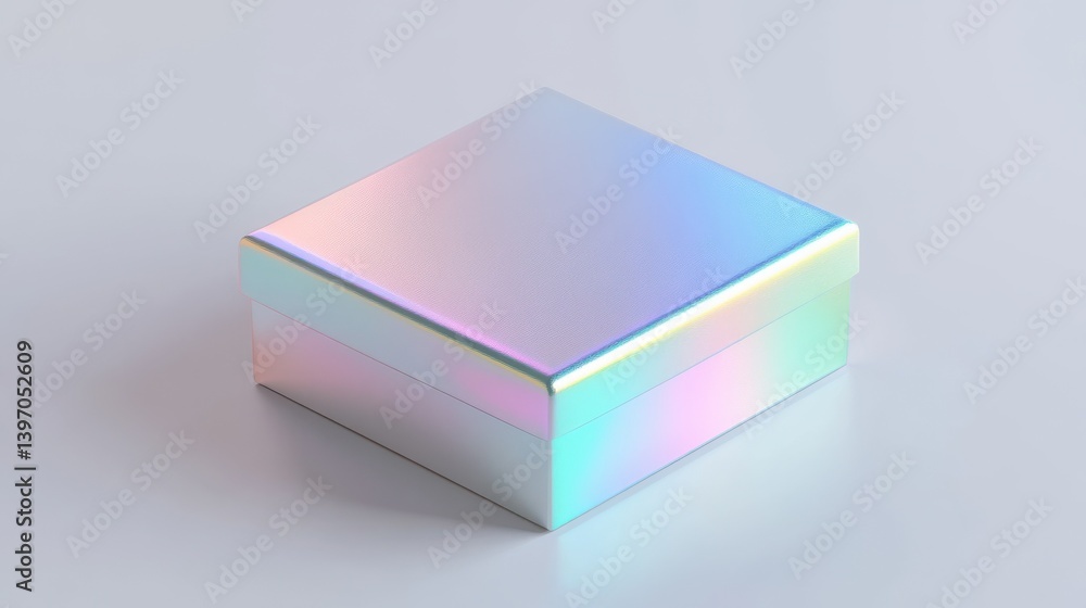 Elegant iridescent gift box on minimalist white background for stylish presentations illustration Elegant iridescent gift box on minimalist white background for stylish presentations illustration