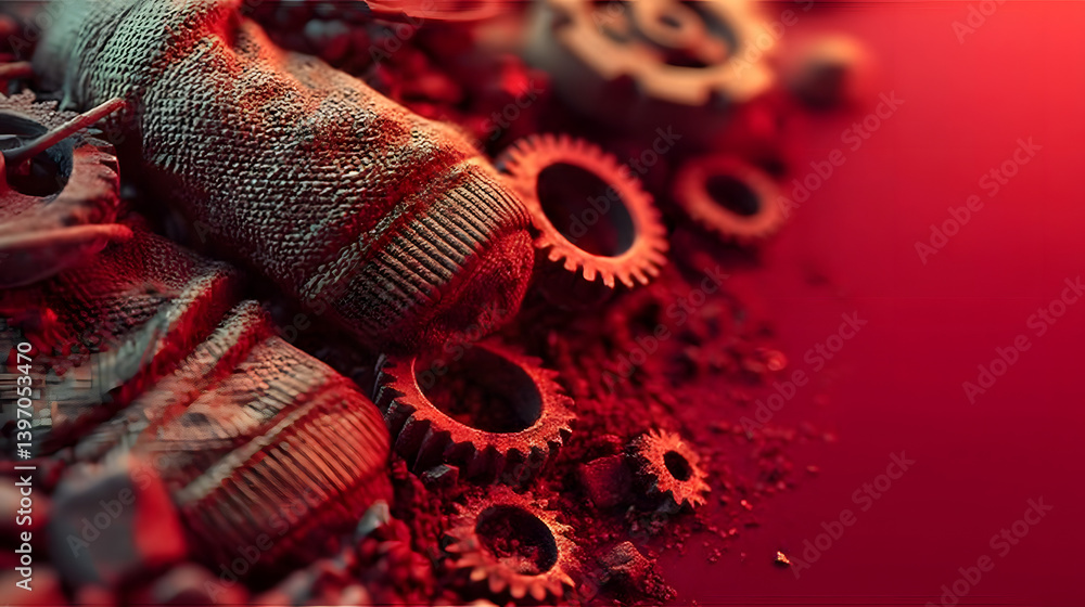 Obraz premium Labor Day abstract background. Featuring warm reds and earthy tones. Highlighting hard work and appreciation. Perfect for honoring workers