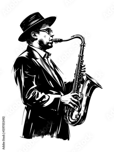 silhouette of a man playing a saxophone - jazz music (artwork 2)