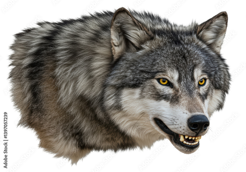Isolated Wolf Head with Exposed Teeth and Fierce Expression Isolated Wolf Head with Exposed Teeth and Fierce Expression