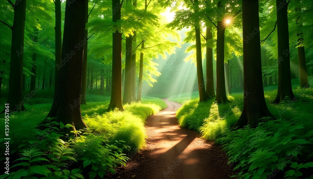 Obraz premium Forest Trail with Sunbeams