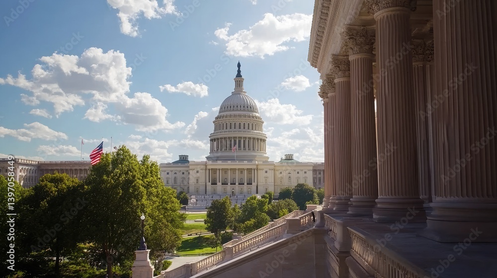 Majestic View of Capitol Building with Vibrant Clouds and Trees