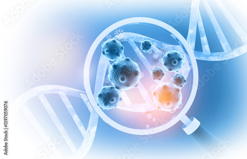 Wallpaper Mural Virus and dna strand on scientific background. 3d illustration.. Torontodigital.ca