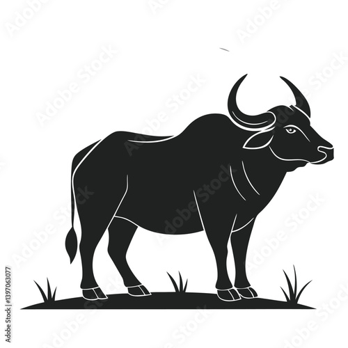 Indian Bullock Silhouette Classic Agricultural Beast of Burden