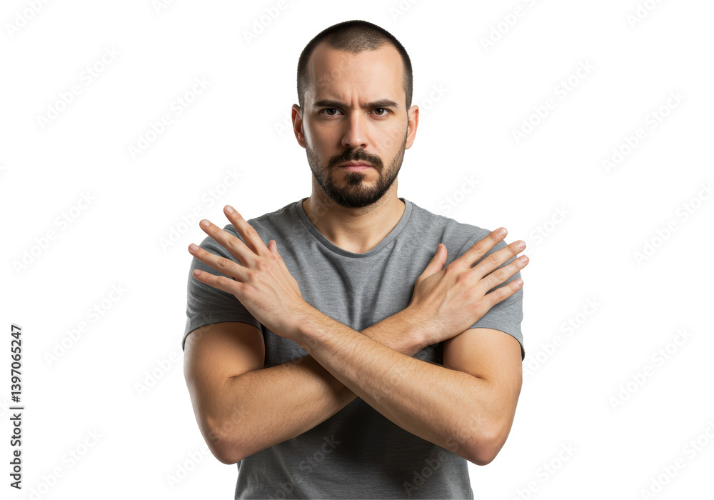 Isolated Man Crossing Arms with Serious Expression Isolated Man Crossing Arms with Serious Expression