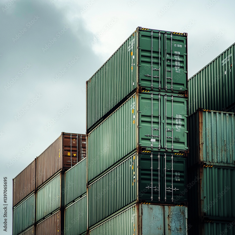 Fototapeta premium Cargo containers in port – International trade and transport.