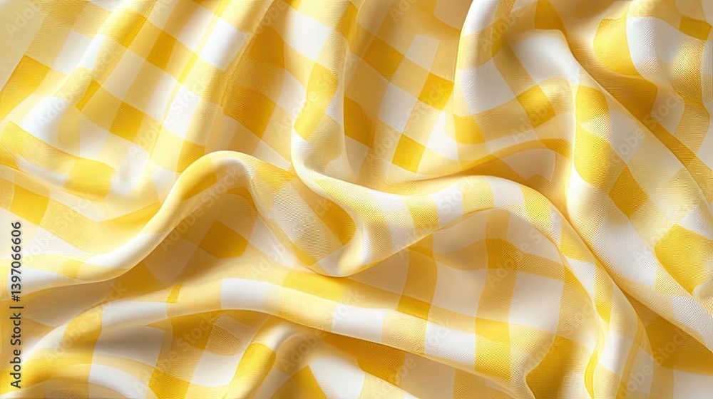 Soft Yellow and White Fabric with Checkered Pattern for Textiles