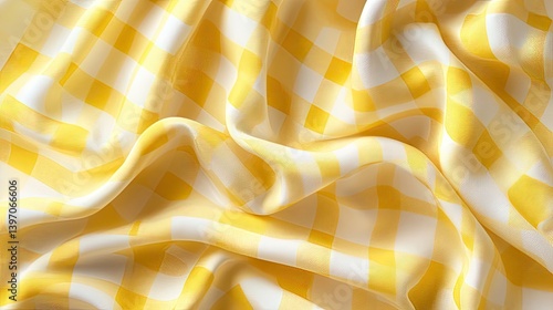 Obraz na płótnie Soft Yellow and White Fabric with Checkered Pattern for Textiles w salonie