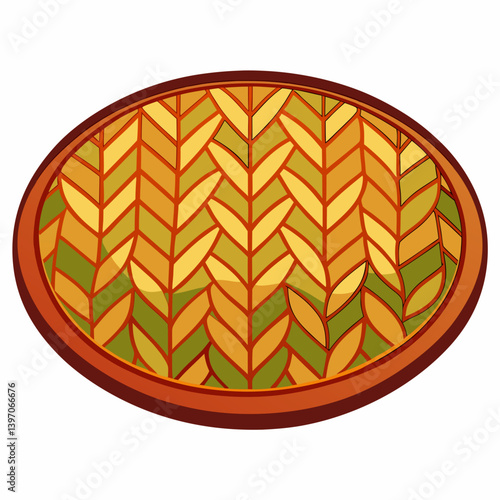 A leaf enclosed in a circle mat, set against a clean white background.