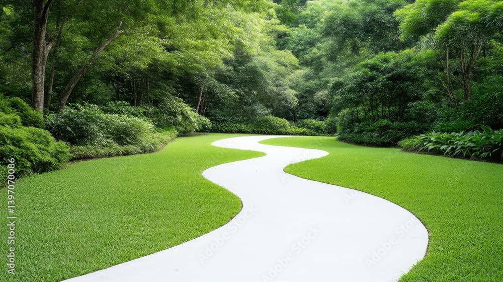 Serene pathway meanders through lush garden Serene pathway meanders through lush garden