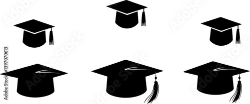 Black vector illustration of graduation cap on white background