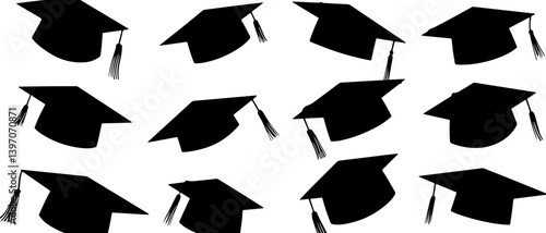 Black vector illustration of graduation cap on white background