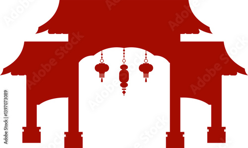 Chinese Traditional Temple Gate Silhouette