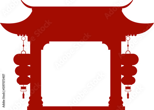 Chinese Traditional Temple Gate Silhouette