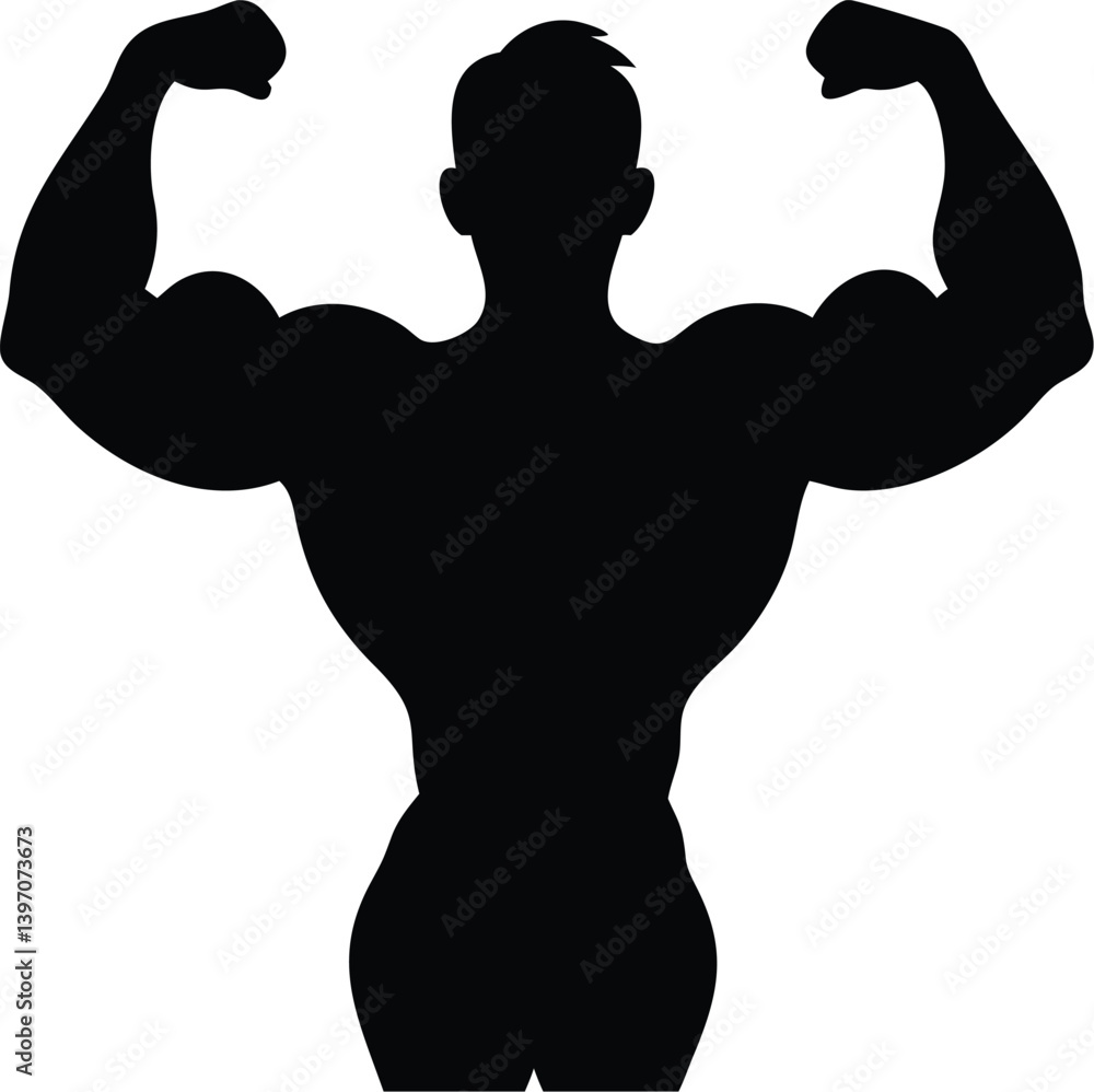 Fototapeta premium Silhouette of Muscular Bodybuilder – Double Bicep Flex and Strong Pose Graphic Design 