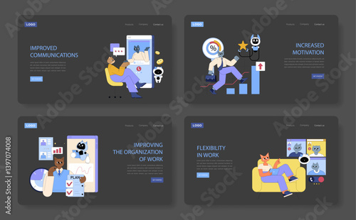 AI Boosts Mid Sized Businesses Productivity. Flat Vector Illustration