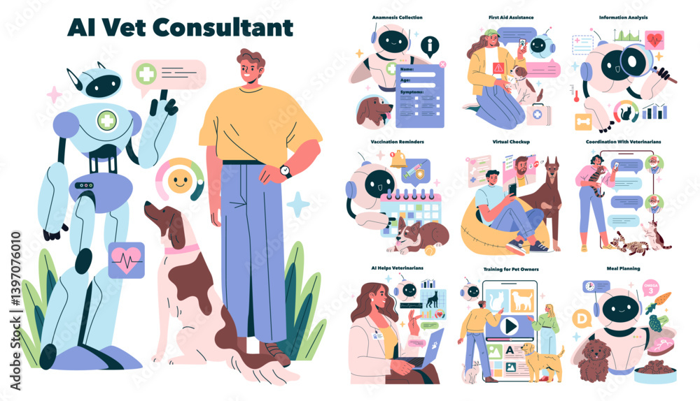AI Vet Consultant. Flat Vector Illustration AI Vet Consultant. Flat Vector Illustration