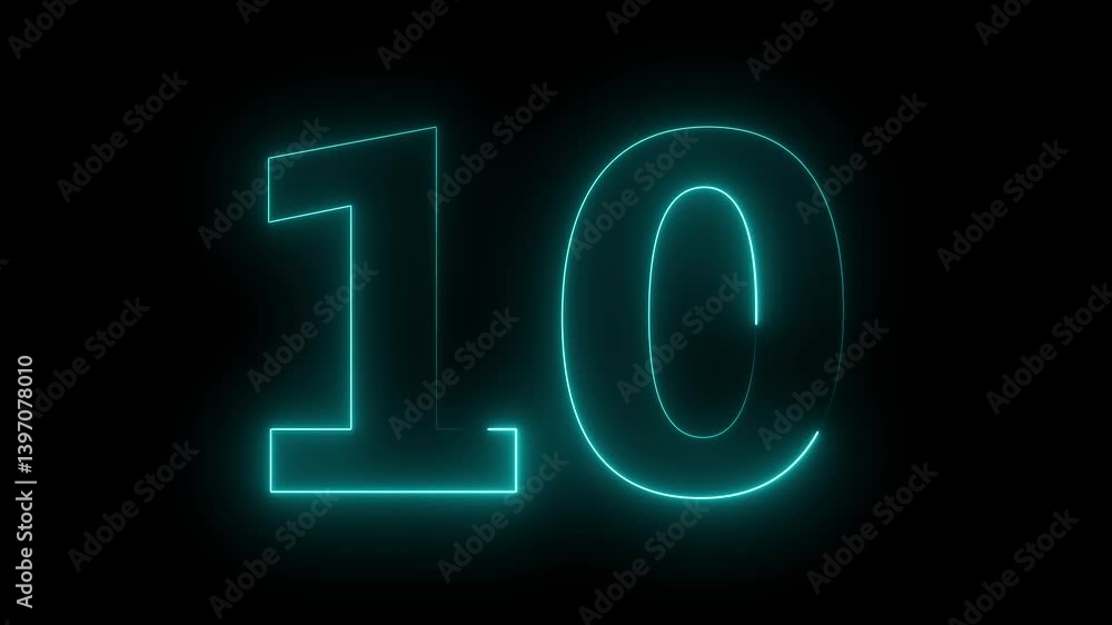 Animation of number 10 with neon colors isolated on black background. Abstract neon countdown 10 number 4k animation. Glowing neon 10 motion graphics animation. Animation of number 10 with neon colors isolated on black background. Abstract neon countdown 10 number 4k animation. Glowing neon 10 motion graphics animation.