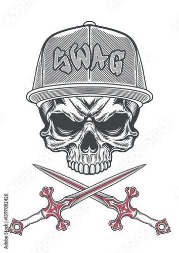 Skull with casual style cap  being dangerous 56 - BWa
