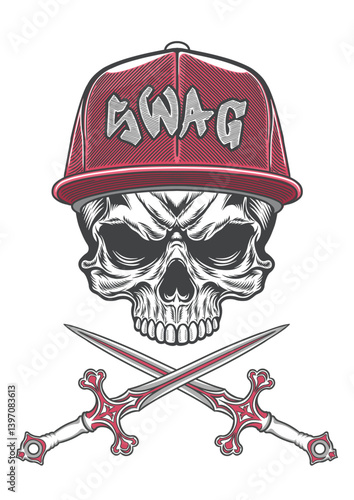 Skull with casual style cap  being dangerous 56