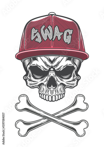 Skull with casual style cap  in horror devil style 58