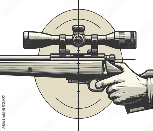 Illustration Of A Rifle Scope Aiming Depicting Focus And Precision In Muted Desaturated Tones
