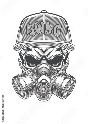 Skull with casual style cap in cyber mask 55 - BWa2