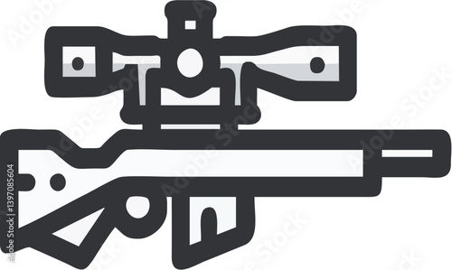Stylized Sniper Rifle Icon Illustration Featuring A Scope Stock And Trigger In Outline Form